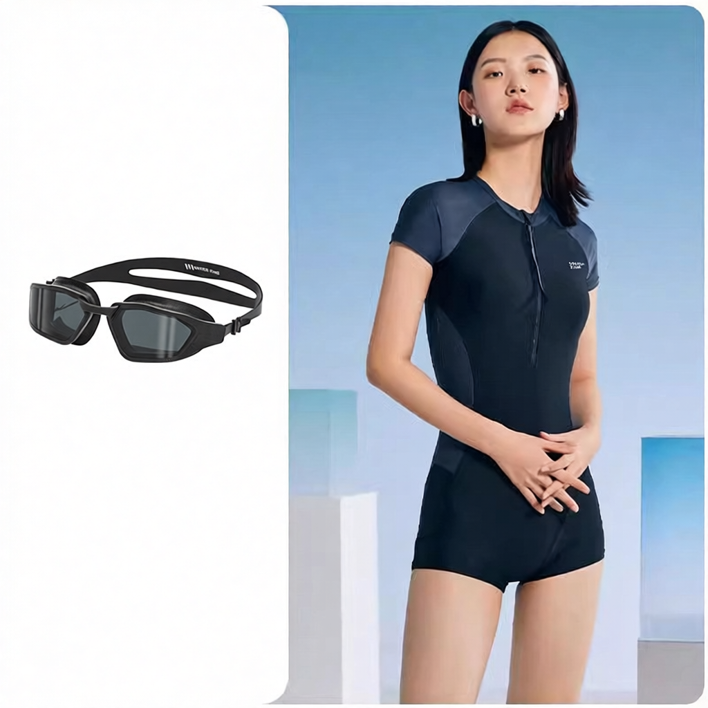 High-Performance Neoprene One-Piece Swim Suit with Zipper Front and Short Sleeve Design for Women