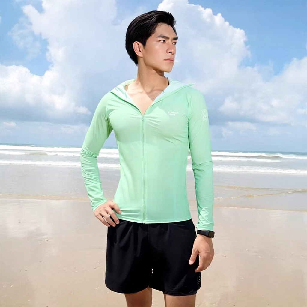 Lightweight Quick-Dry Polyester Men's Long Sleeve Zip-Up Athletic Shirt for Outdoor Activities