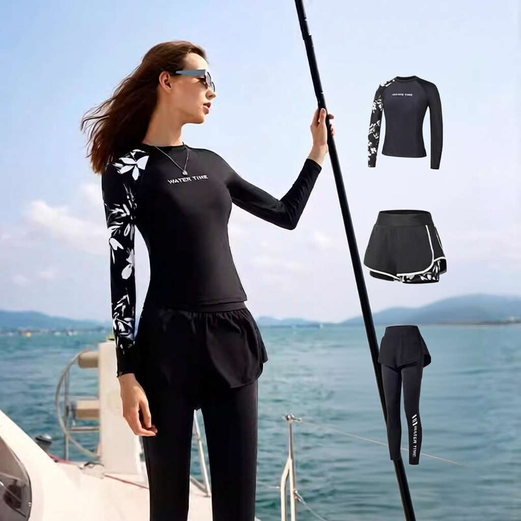 Quick-Dry Polyester Long Sleeve Swim Suit with UV Protection and Zipper Front Design