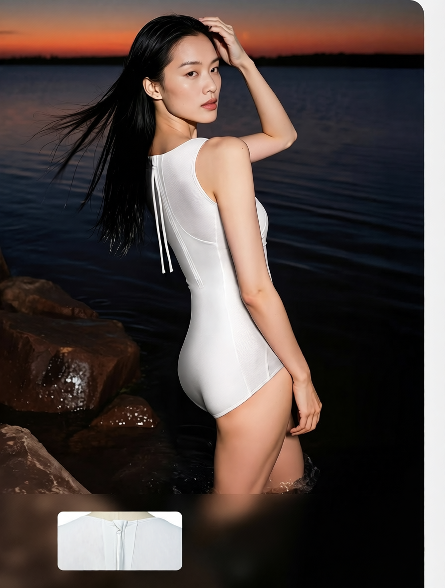 High-Performance Stretch Fabric Sleeveless One-Piece Swimwear with Modern Cut-Out Design for Women