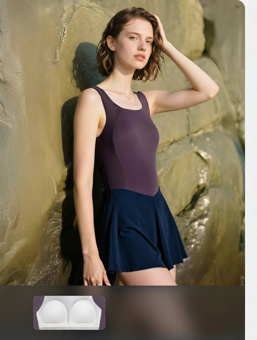 Stretchy Polyester Blend Women's Yoga Tank Top with Flared Skirt Sleeveless Workout Dress for Gym and Outdoor Activities