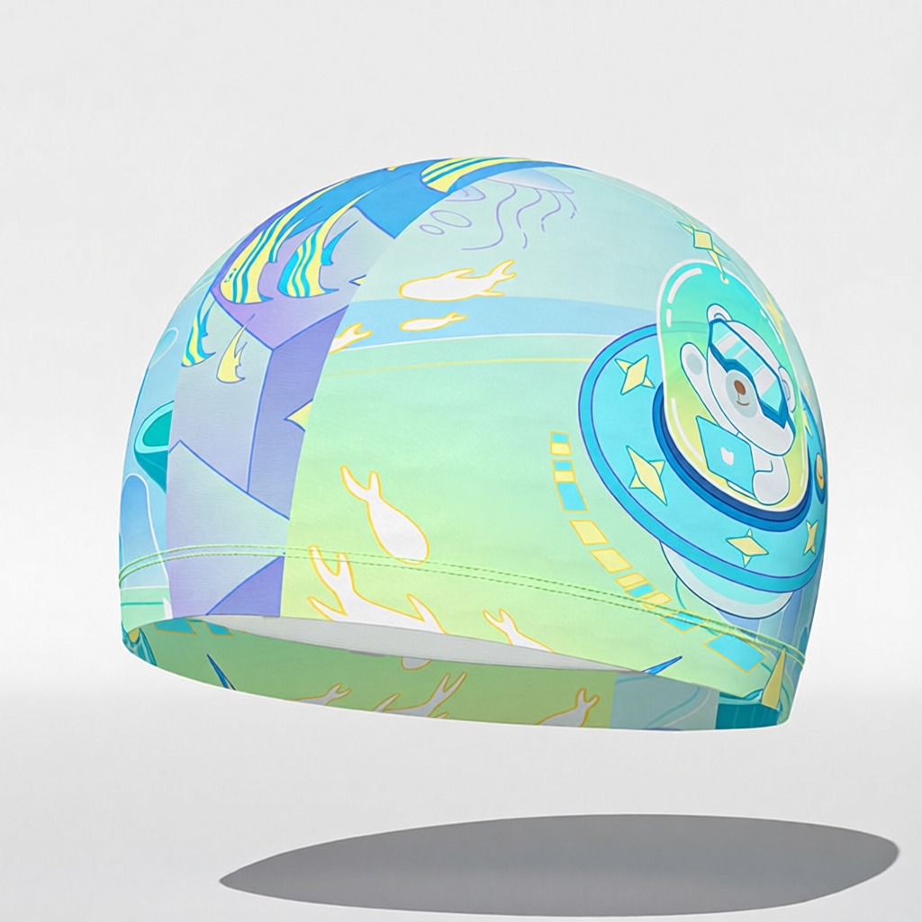 Cotton Swim Cap for Kids with Cartoon Print - Comfortable, Waterproof Swim Hat for Pool and Beach Activities