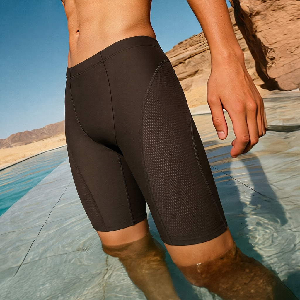 Men's Quick-Dry Polyester Swim Trunks with High-Waisted Fit and Side Pockets