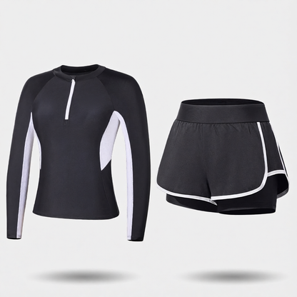Quick-Dry Polyester Long Sleeve Swim Suit with UV Protection and Zipper Front Design