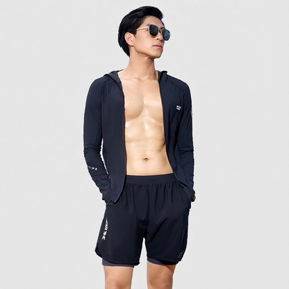 Men's Lightweight Quick-Dry Polyester Athletic Hoodie with Full Zip and Side Pockets