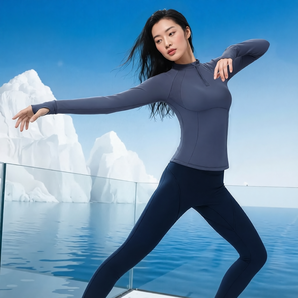 High-Performance Moisture-Wicking Long Sleeve Yoga Top with Zipper Neck in Olive Green