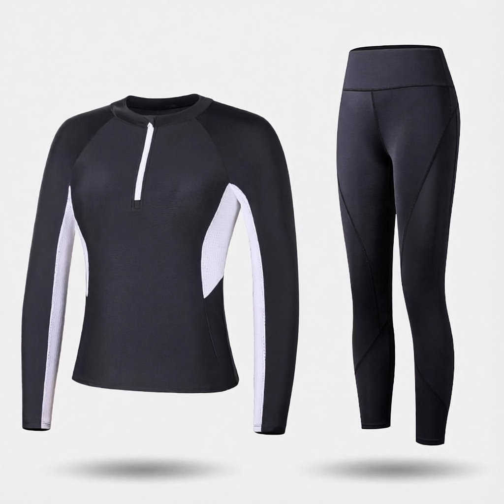 Quick-Dry Polyester Long Sleeve Swim Suit with UV Protection and Zipper Front Design