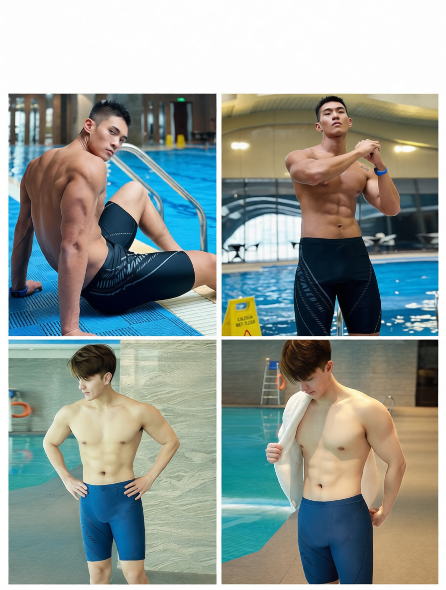 Men's High-Waisted Quick-Dry Swim Shorts with Mesh Panels and Water-Resistant Fabric