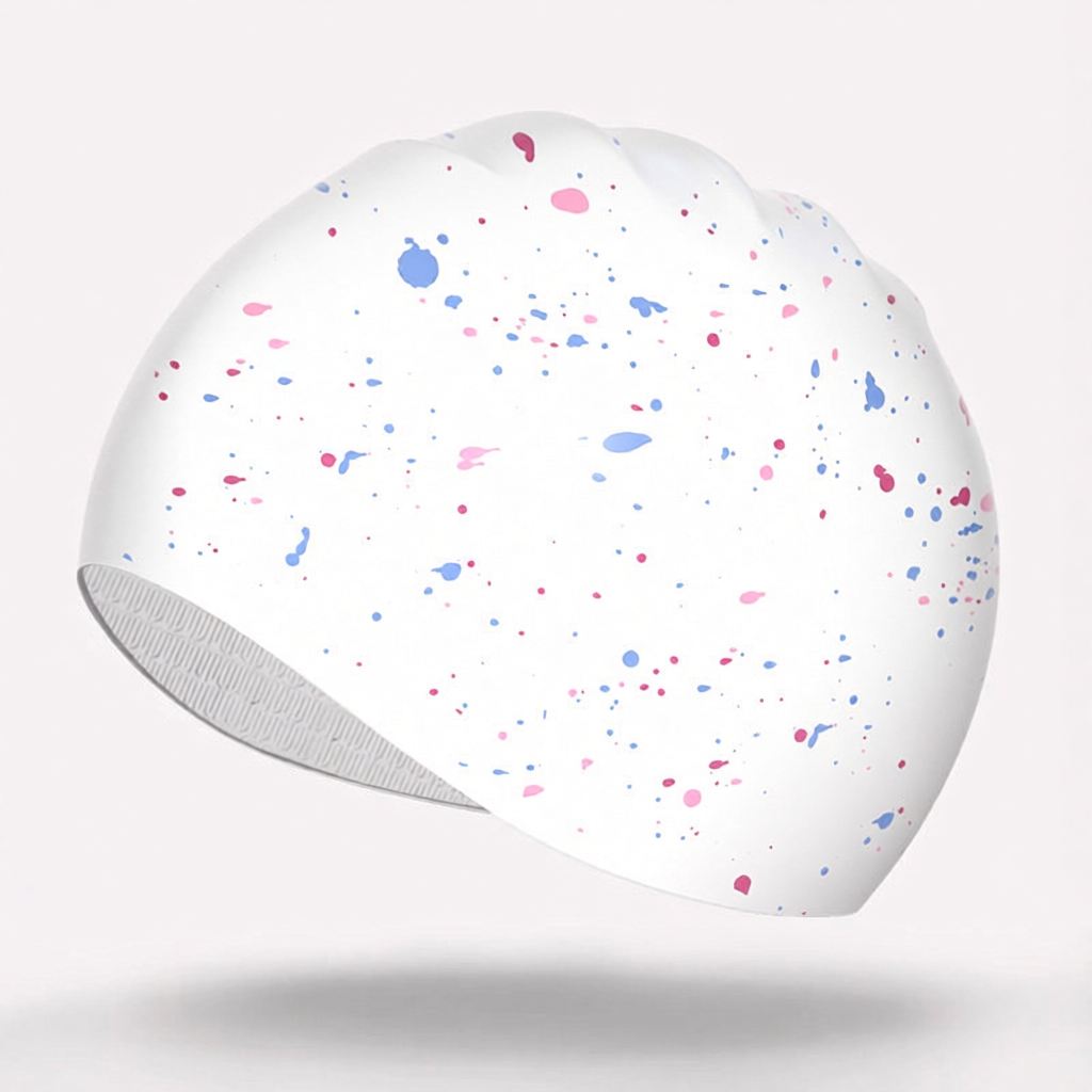 Silicone Speckled Swim Cap with Colorful Dots Pattern for Women and Men