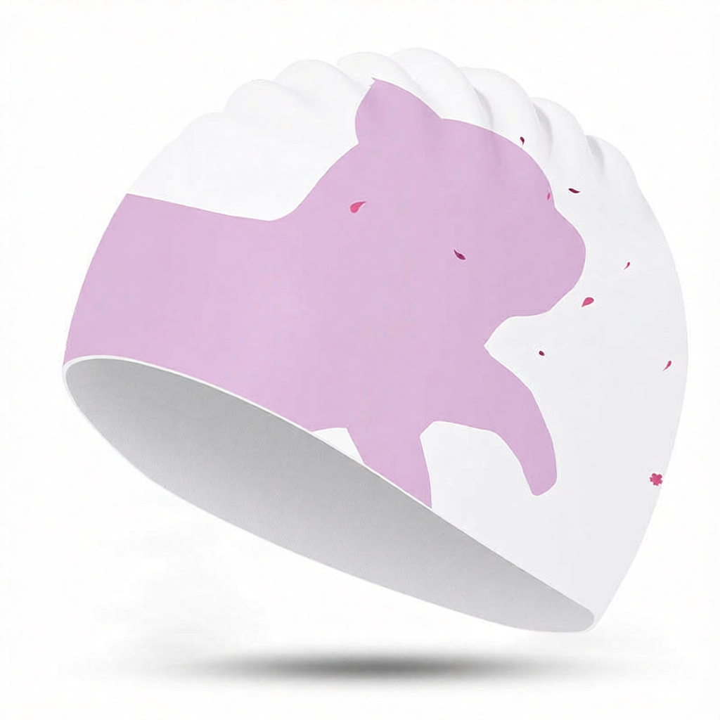 Silicone Swim Cap with Floral Ear Decor and Adjustable Strap