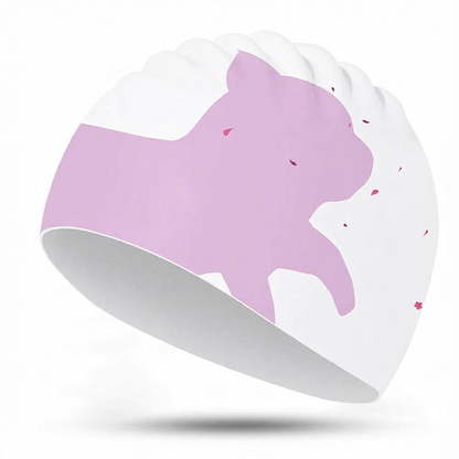 Silicone Swim Cap with Floral Ear Decor and Adjustable Strap