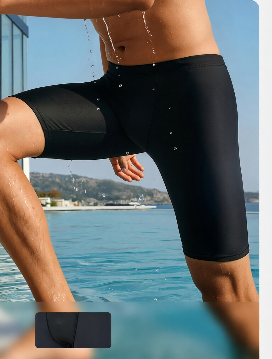 Men's Quick-Dry Polyester Swim Trunks with High-Waisted Fit and Side Pockets