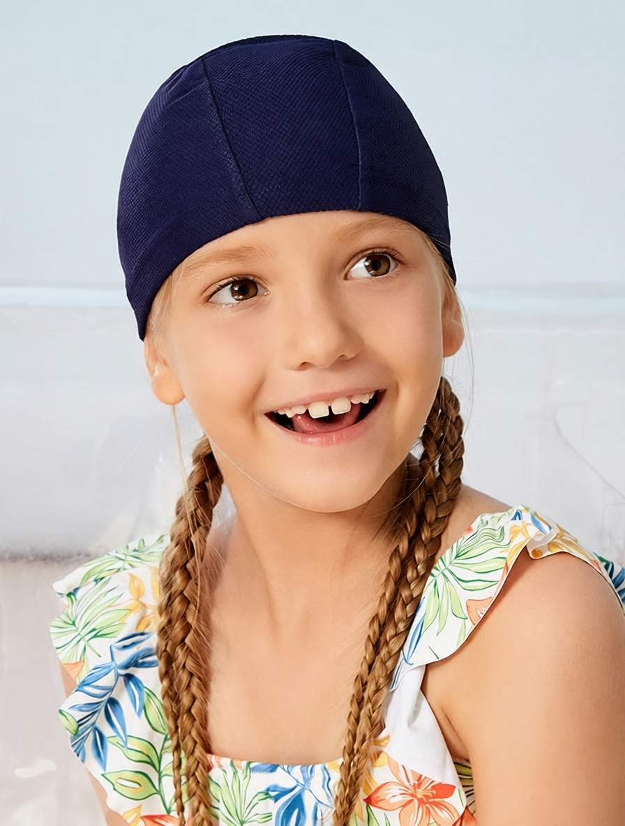 Navy Blue Polyester Swim Cap for Kids - Comfortable, Durable, and Water-Resistant Swimming Hat with Seamless Design