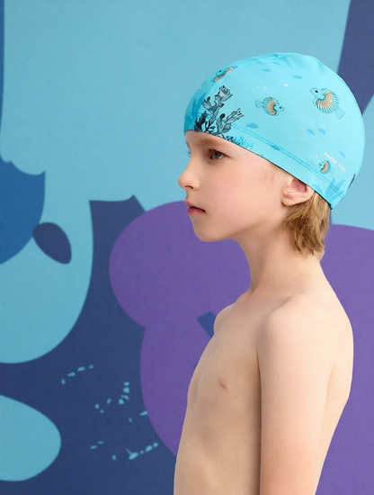 Cotton Swim Cap with Print Design for Kids - Soft, Comfortable and Quick-Dry Swimming Hat