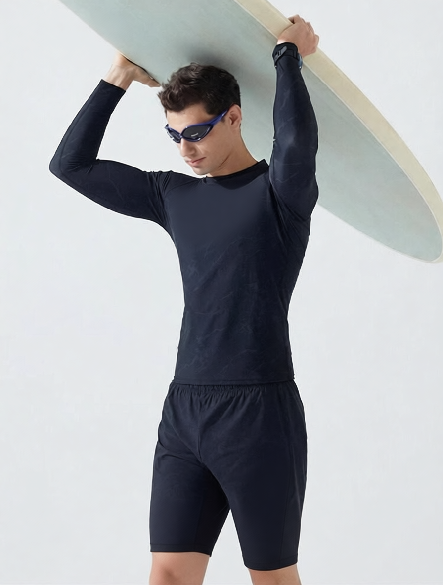 Quick-Dry Polyester Men's Long Sleeve Surf Rash Guard with UV Protection