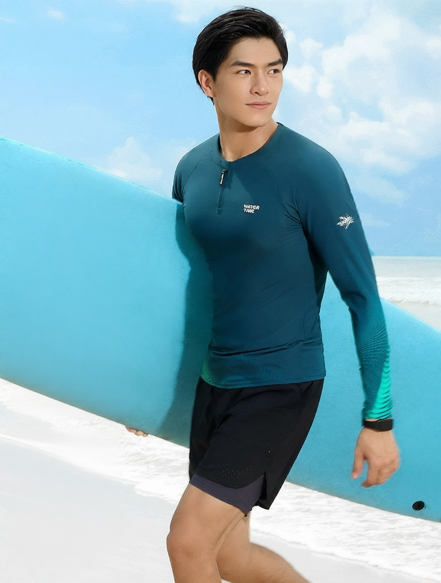 Quick-Dry Performance Long Sleeve T-Shirt with Gradient Print for Men