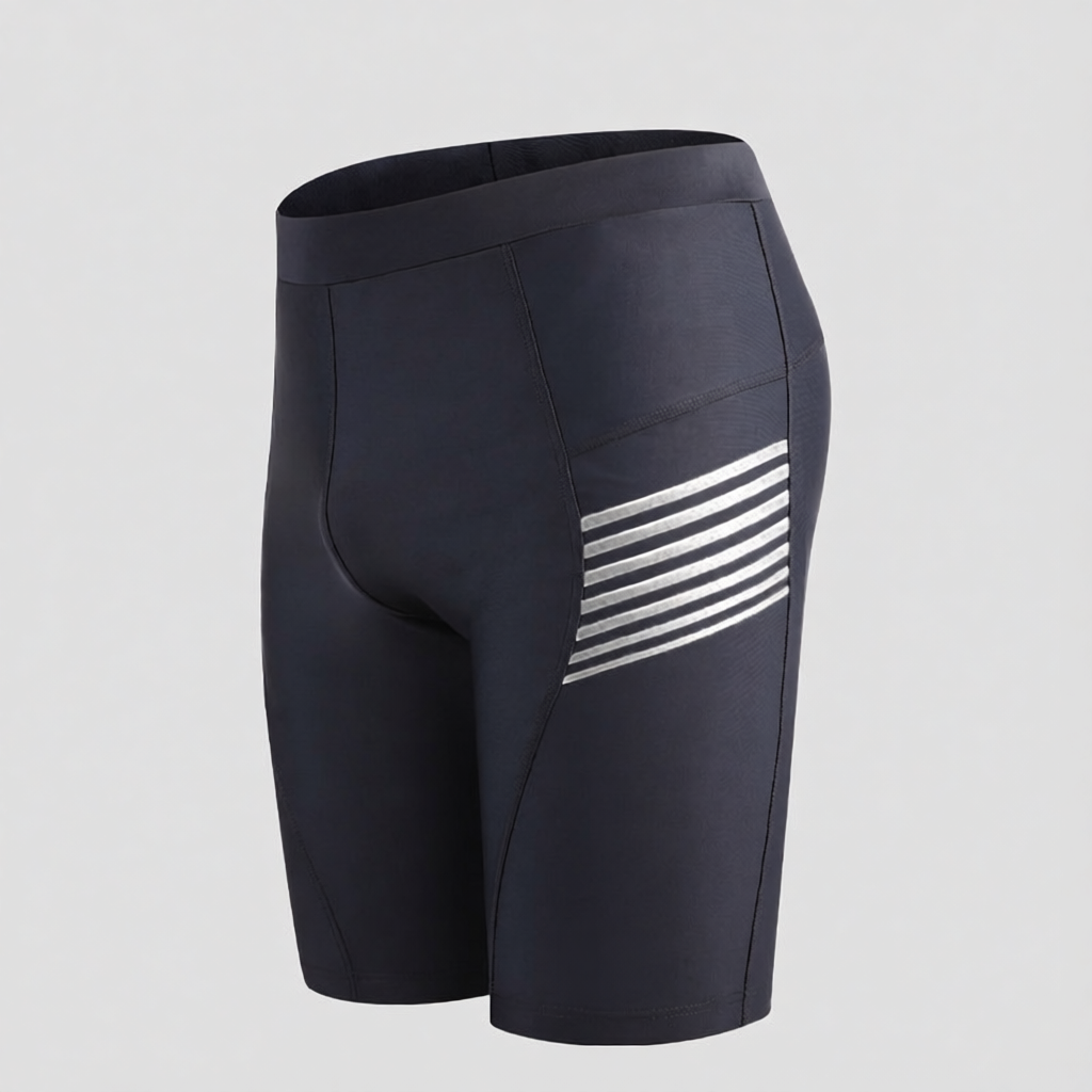 Men's High-Waisted Compression Swim Shorts with Quick-Dry Fabric and Side Stripe Design