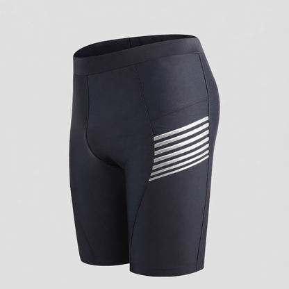 Men's High-Waisted Compression Swim Shorts with Quick-Dry Fabric and Side Stripe Design