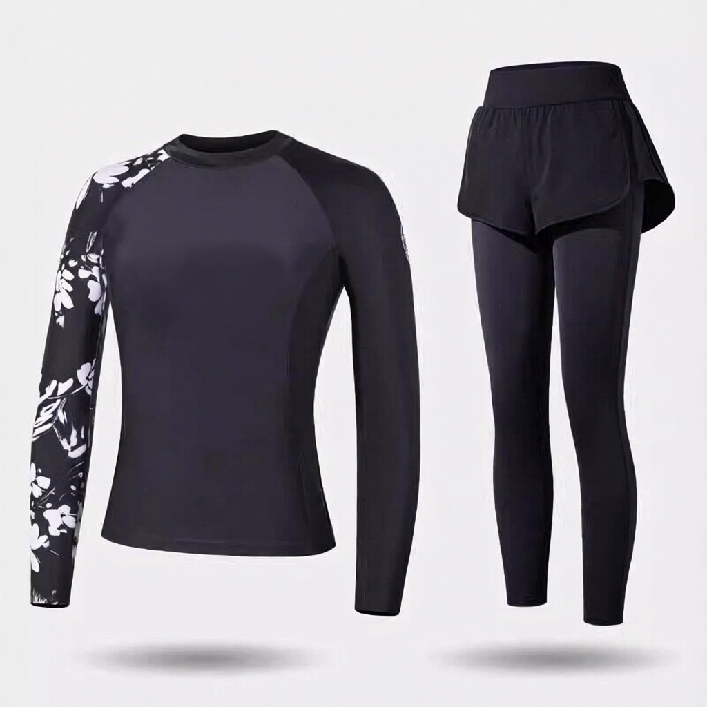 Quick-Dry Polyester Long Sleeve Swim Suit with UV Protection and Zipper Front Design
