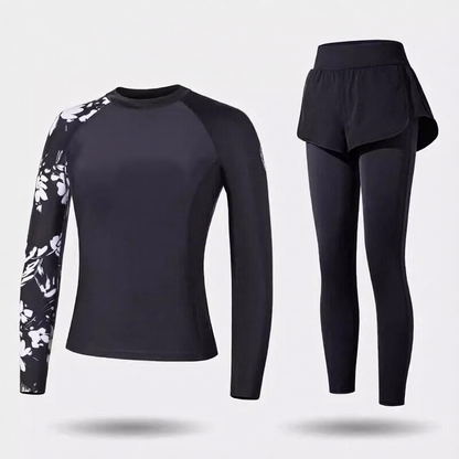 Quick-Dry Polyester Long Sleeve Swim Suit with UV Protection and Zipper Front Design