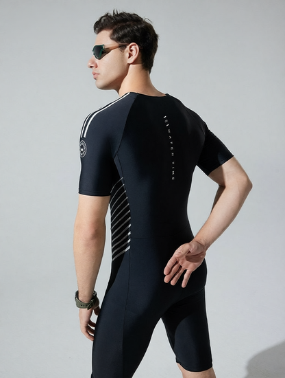 Neoprene Men's Short Sleeve Surf Wetsuit with Front Zipper and Ribbed Cuffs for Water Sports
