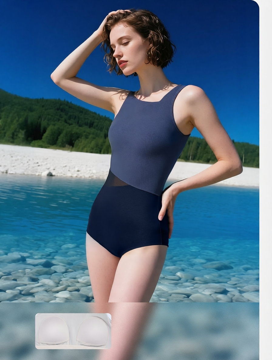 High-Waisted Ribbed One-Piece Swimsuit with Cut-Out Detail in Soft Stretch Fabric