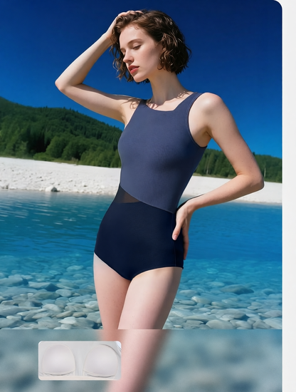 High-Waisted Ribbed One-Piece Swimsuit with Cut-Out Detail in Soft Stretch Fabric