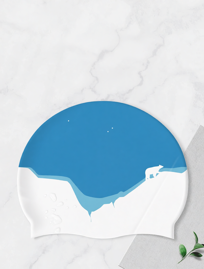 Silicone Swim Cap with Polar Bear Design - Comfortable, Durable, Anti-Slip for Swimming Training and Leisure