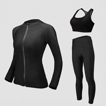 Quick-Dry Polyester Long Sleeve Full Body Swim Suit with Zipper Front for Women