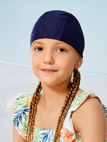 Navy Blue Polyester Swim Cap for Kids - Comfortable, Durable, and Water-Resistant Swimming Hat with Seamless Design