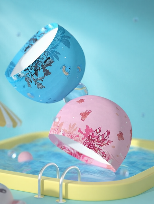 Cotton Swim Cap with Print Design for Kids - Soft, Comfortable and Quick-Dry Swimming Hat