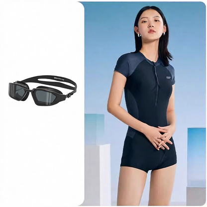 High-Performance Neoprene One-Piece Swim Suit with Zipper Front and Short Sleeve Design for Women