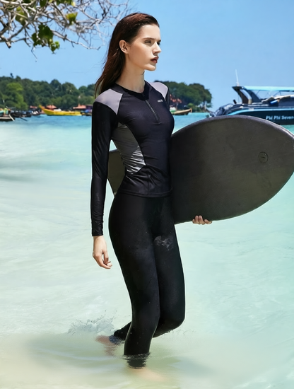 Quick-Dry Polyester Long Sleeve Full Body Swim Suit with Zipper Front for Women
