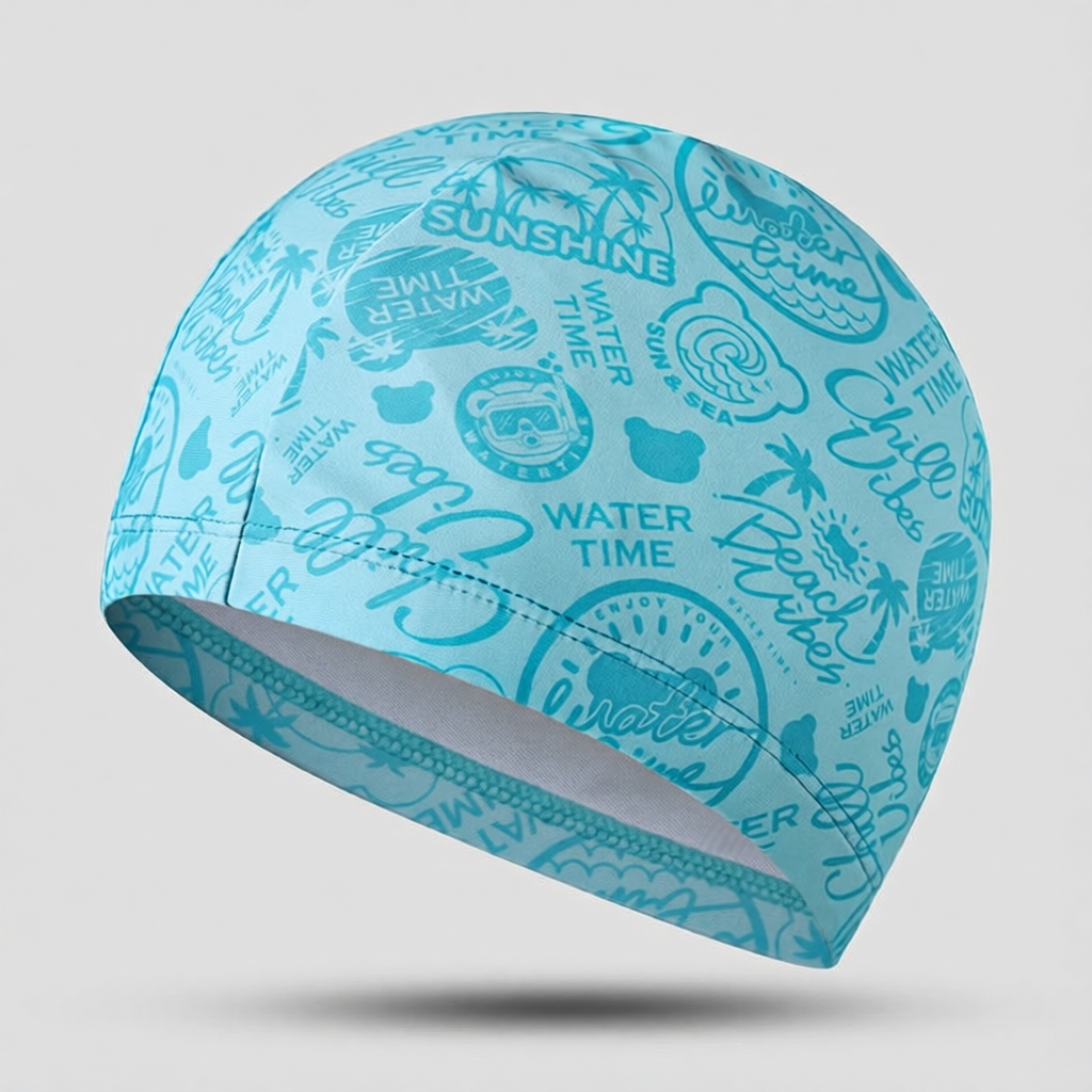 Polyester Swim Cap with Waterproof Print Design for Women and Girls