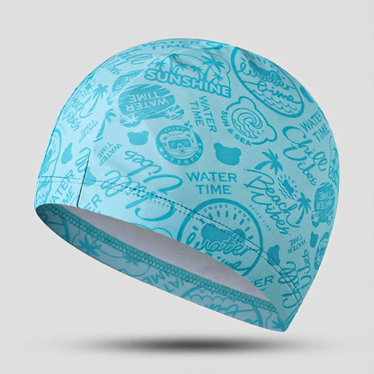 Polyester Swim Cap with Waterproof Print Design for Women and Girls