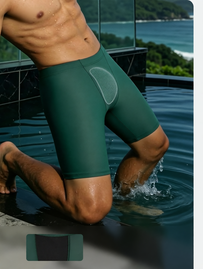 Men's Quick-Dry Stretch Swim Shorts with High-Waisted Fit and Side Pockets