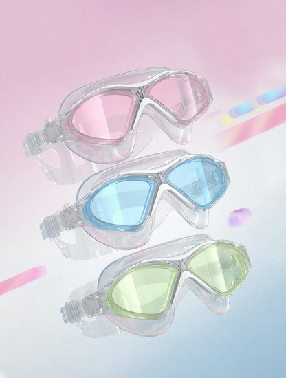 Transparent Silicone Swim Goggles with Pink Anti-Fog Lens for Clear Underwater Vision