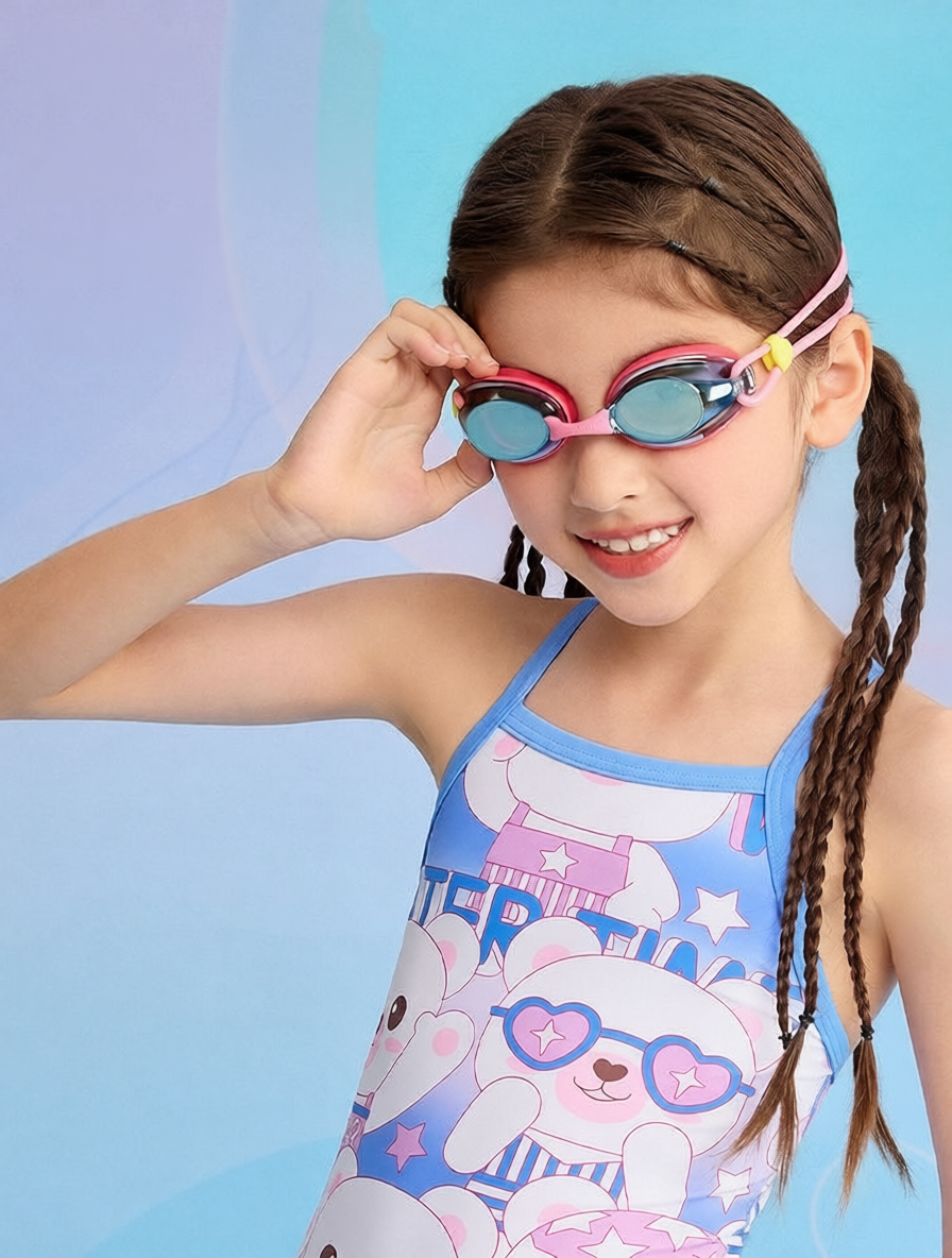 Cotton Blend Kids Swimwear with Cartoon Print - Comfortable One-Piece Swimsuit for Girls