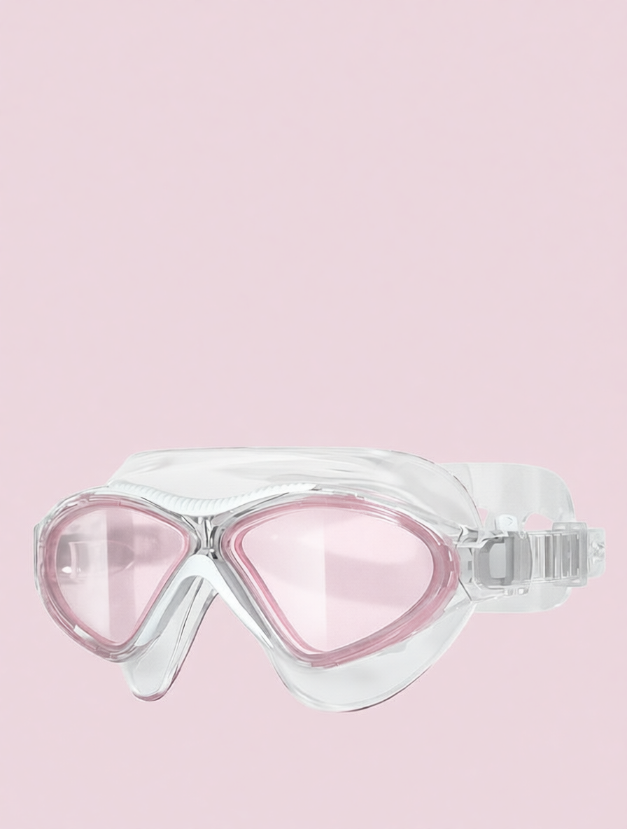 Transparent Silicone Swim Goggles with Pink Anti-Fog Lens for Clear Underwater Vision