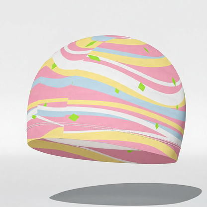 Cotton Swim Cap with Colorful Stripe Pattern - Breathable, UV Protection, Quick-Dry Swim Hat for Women and Girls