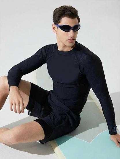 Quick-Dry Polyester Men's Long Sleeve Surf Rash Guard with UV Protection