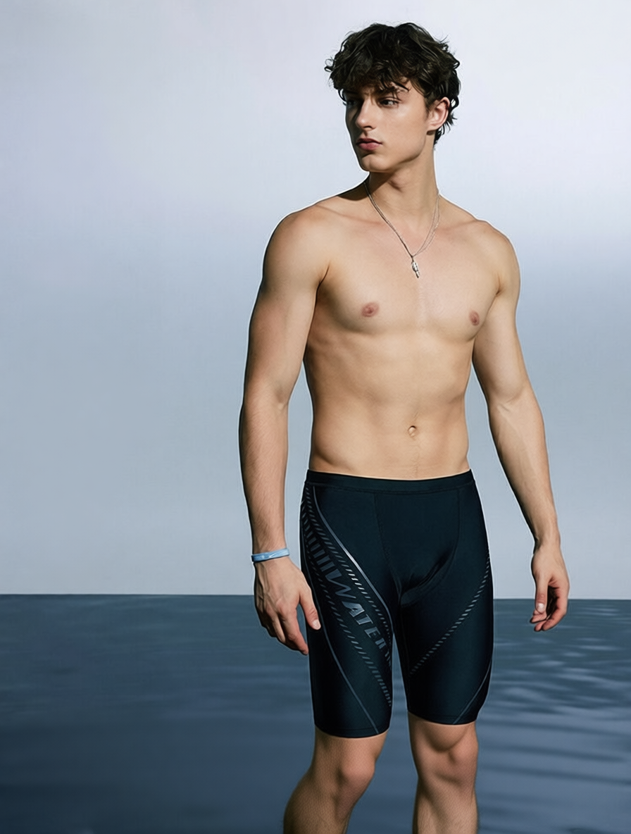 Men's High-Waisted Quick-Dry Swim Shorts with Mesh Panels and Water-Resistant Fabric