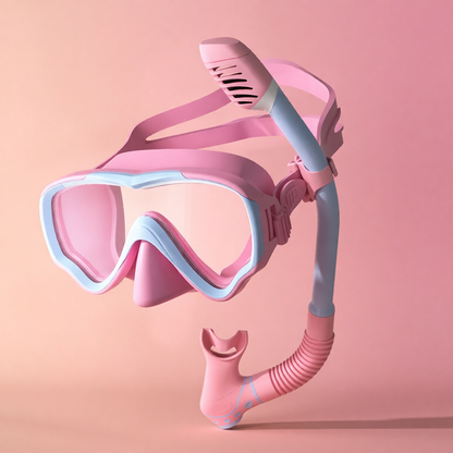 Silicone Swim Mask and Snorkel Set for Kids - Pink and Mint Design with Anti-Fog Lens and Comfort Fit