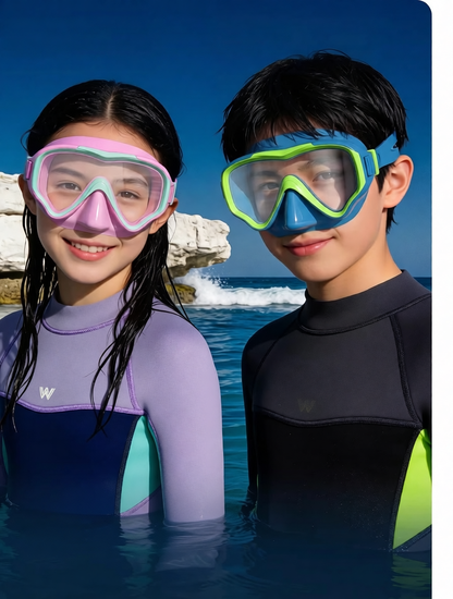 Silicone Swim Mask and Snorkel Set for Kids - Pink and Mint Design with Anti-Fog Lens and Comfort Fit