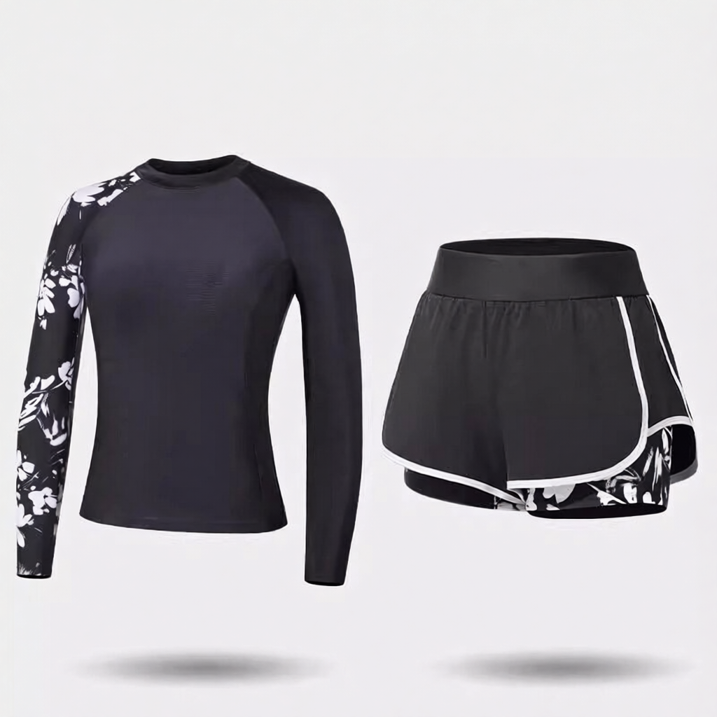 Quick-Dry Polyester Long Sleeve Swim Suit with UV Protection and Zipper Front Design