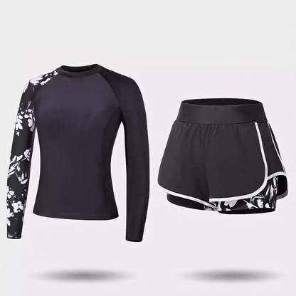 Quick-Dry Polyester Long Sleeve Swim Suit with UV Protection and Zipper Front Design