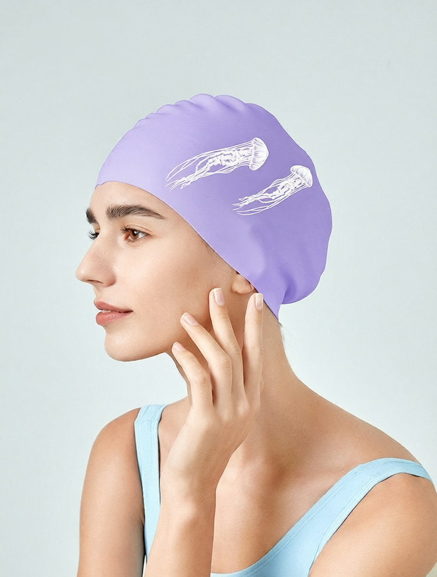 Silicone Swim Cap with Tulip Pattern Design for Women - Water Resistant and Comfortable Swimming Hat