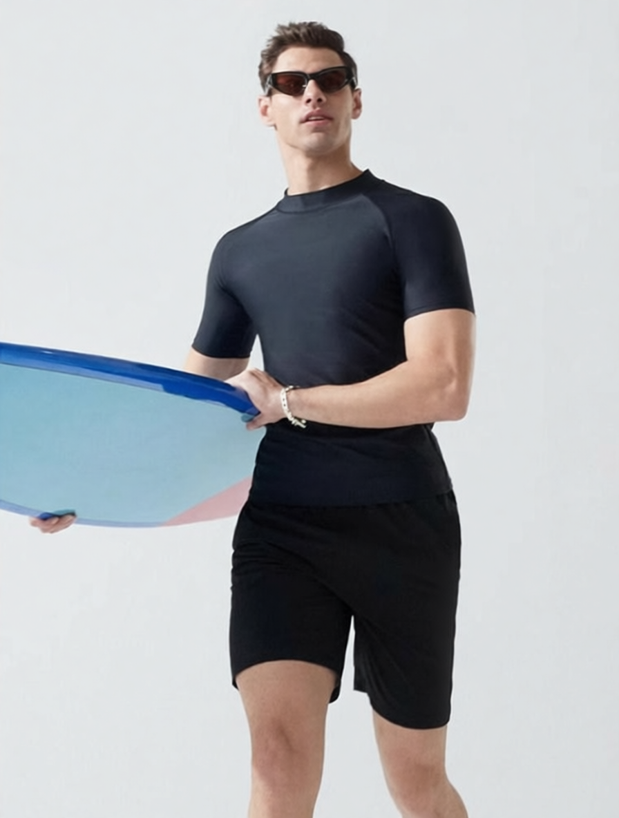 Quick-Dry Polyester Men's Surf Rash Guard & Swim Shorts Set