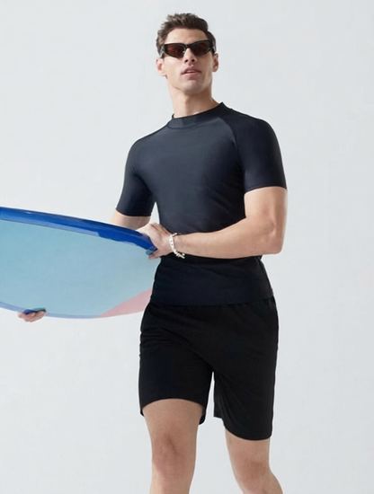 Quick-Dry Polyester Men's Surf Rash Guard & Swim Shorts Set