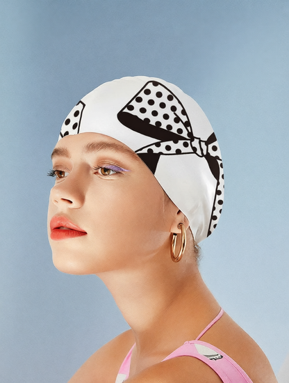 Silicone Swim Cap with Polka Dot Bow Design - Waterproof and Comfortable for Women